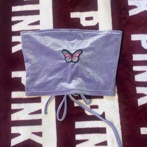 🟪Velvet butterfly tube top
